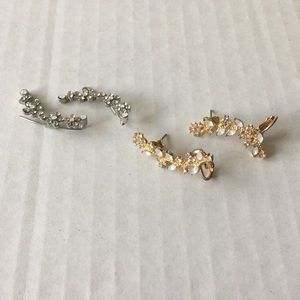 Floral Rhinestone Ear Climber Earrings Bundle